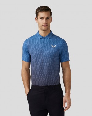 Castore Golf Print Polo Niebieskie | PEUIOFM-89