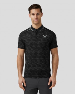 Castore Golf Printed Tech Polo Czarne | LUCVITY-57