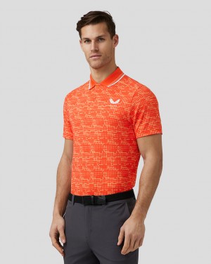 Castore Golf Printed Tech Polo Jasny Pomarańczowe | OSPAETJ-98