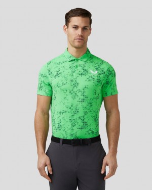 Castore Golf Short Sleeve Geo Printed Polo Lime | BUSXKVJ-40