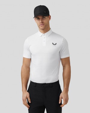 Castore Golf Textured Pique Stripe Polo Białe | UJVAQXN-32