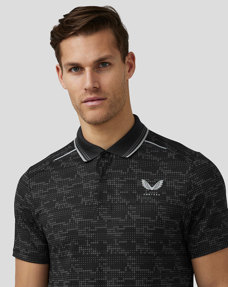 Castore Golf Printed Tech Polo Czarne | MJWQLEN-05