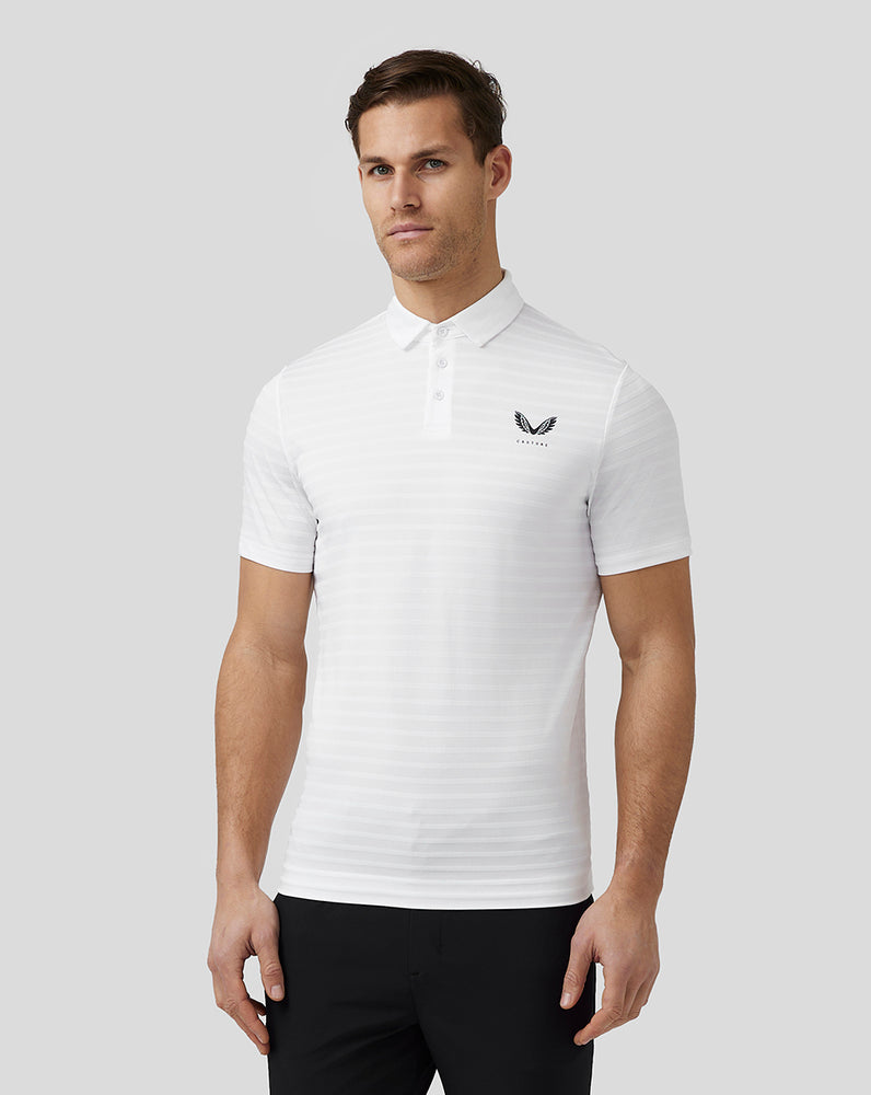 Castore Golf Textured Pique Stripe Polo Białe | RSVEZXU-41